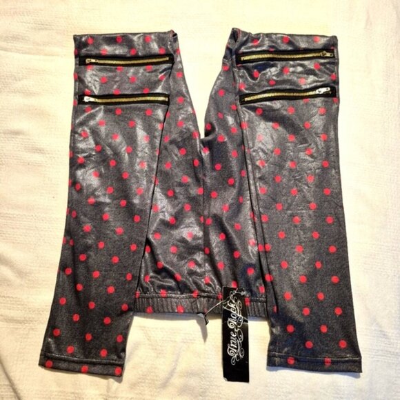 True Rock women's Small gray with red dot 3 knee zippered leggings, shimmery NWT - Picture 4 of 7